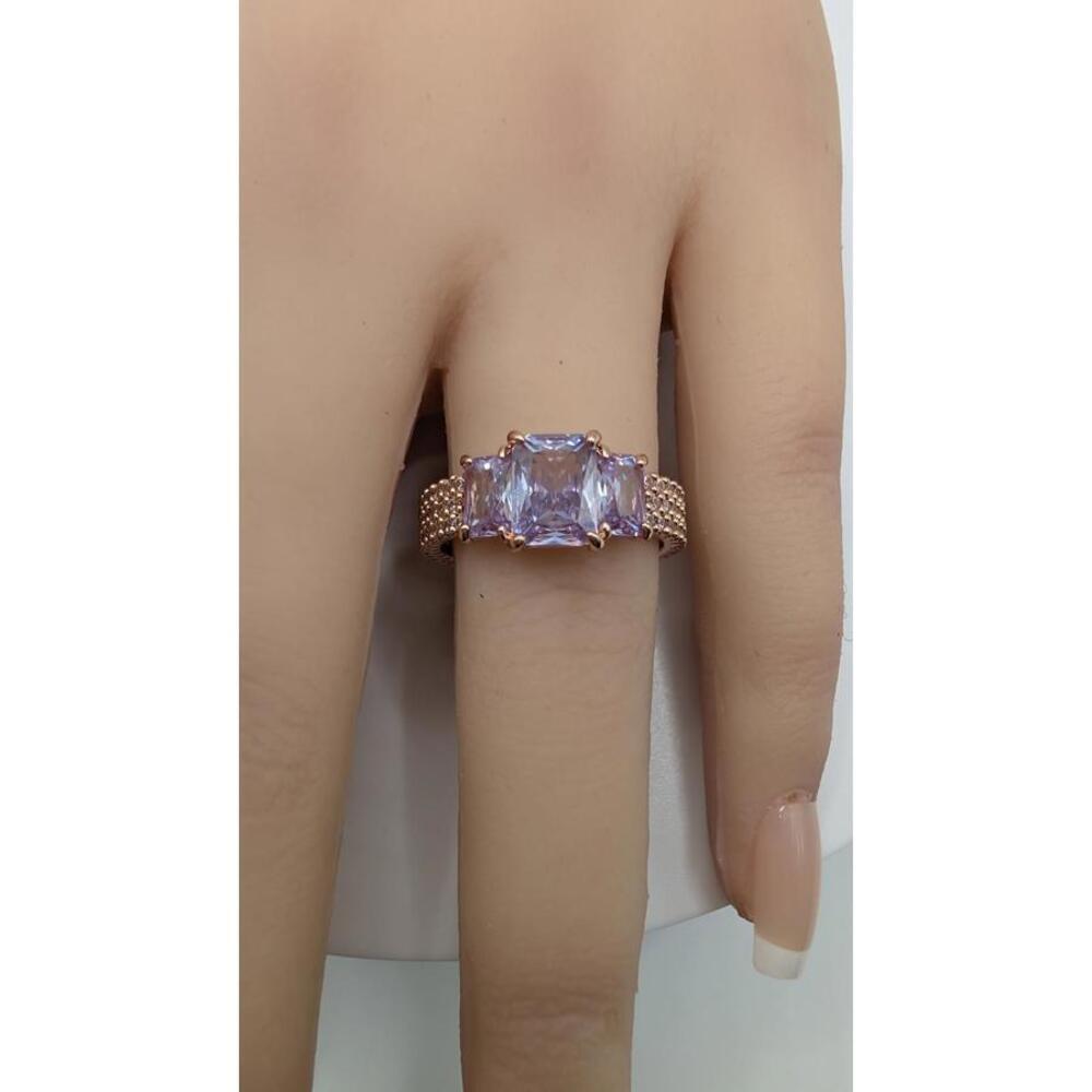 Elegant Rose Gold Plated Ring with Purple Gemstones Size 8 - Picture 9 of 9